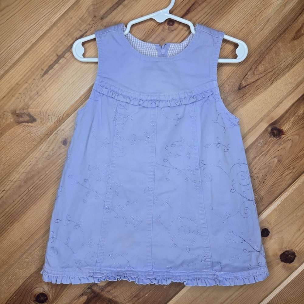 Y2K Faded Glory Purple Denim Dress Baby Girls 24 Months Embroidered Cotton